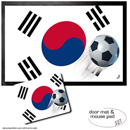 1art1 Fußball, Süd Korea Länder-Flagge Fußmatte Dekomatte Innenbereich | Design Türmatte (60x40 cm) + Mauspad (23x19 cm) Geschenkset von 1art1