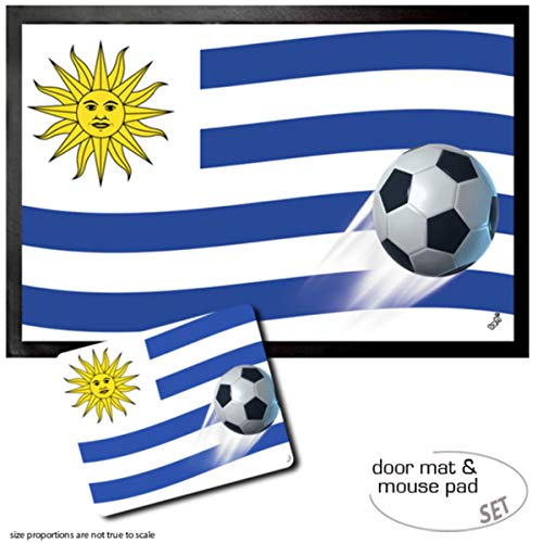 1art1 Fußball, Uruguay Länder-Flagge Fußmatte Dekomatte Innenbereich | Design Türmatte (60x40 cm) + Mauspad (23x19 cm) Geschenkset von 1art1