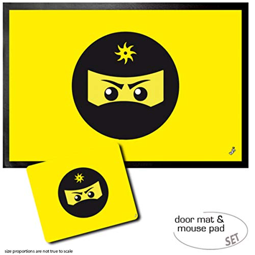 1art1 Gaming, Ninja Icon, Gelb Fußmatte Dekomatte Innenbereich | Design Türmatte (60x40 cm) + Mauspad (23x19 cm) Geschenkset von 1art1