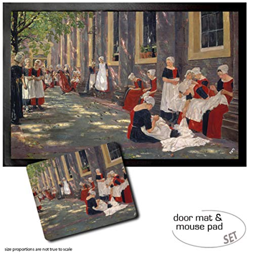 1art1 Max Liebermann, Freistunde Im Amsterdamer Waisenhaus, 1881-1882 Fußmatte Dekomatte Innenbereich | Design Türmatte (60x40 cm) + Mauspad (23x19 cm) Geschenkset von 1art1
