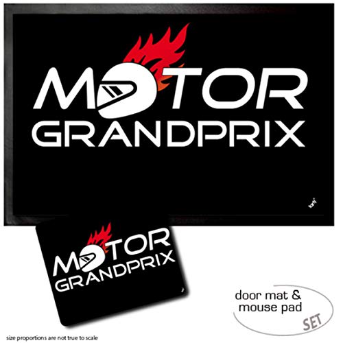1art1 Motorsport, Motor Grand Prix Fußmatte Dekomatte Innenbereich | Design Türmatte (60x40 cm) + Mauspad (23x19 cm) Geschenkset von 1art1