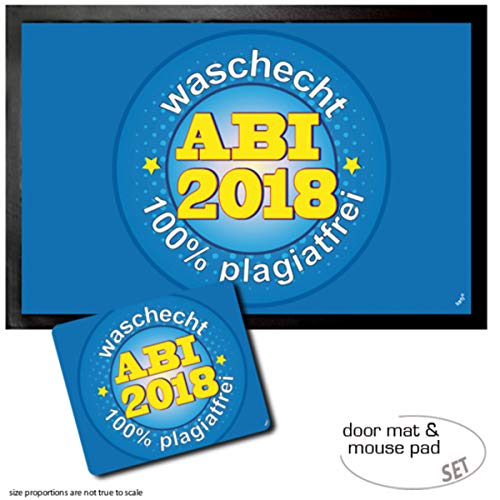 1art1 Schule, Abi 2018, Waschecht, 100% Plagiatfrei Fußmatte Dekomatte Innenbereich | Design Türmatte (60x40 cm) + Mauspad (23x19 cm) Geschenkset von 1art1