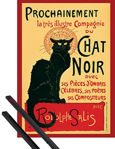 1art1 Theophile Alexandre Steinlen Plakat | Bild (91x61 cm) Chat Noir, Schwarze Katze + EIN Paar Posterleisten, Schwarz von 1art1