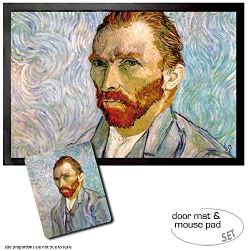 1art1 Vincent Van Gogh, Selbstbildnis, 1889 Fußmatte Dekomatte Innenbereich | Design Türmatte (60x40 cm) + Mauspad (23x19 cm) Geschenkset von 1art1