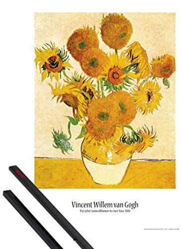 1art1 Vincent Van Gogh Plakat | Bild (91x61 cm) Vierzehn Sonnenblumen In Einer Vase, 1888 + EIN Paar Posterleisten, Schwarz von 1art1