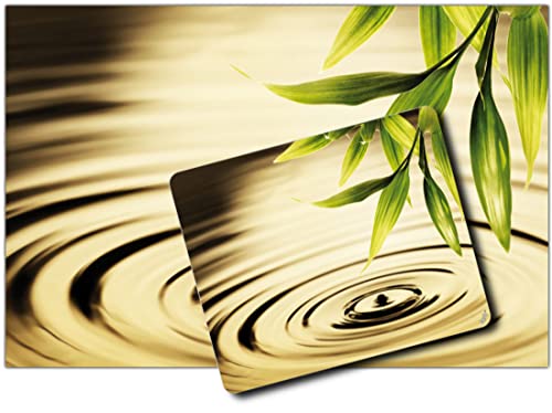 1art1 Wasser, Wasserkreise, EIN Tautropfen Fällt Von Bambusblättern 1 Kunstdruck Bild (120x80 cm) + 1 Mauspad (23x19 cm) Geschenkset von 1art1
