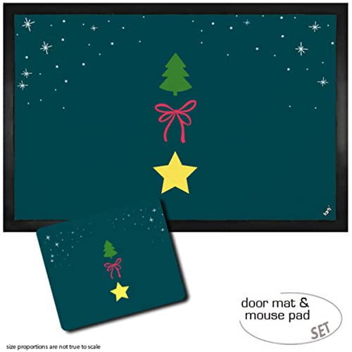 1art1 Weihnachten, Weihnachtsabend Sterne Tannenbaum Fußmatte Dekomatte Innenbereich | Design Türmatte (60x40 cm) + Mauspad (23x19 cm) Geschenkset von 1art1
