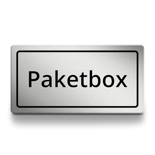 Paketbox Schild rechteckig, 15cm lang in silber, selbstklebend, wetterfestes Hinweisschild Paketbox Schild rechteckig, 15cm lang in silber, selbstklebend, wetterfestes Hinweisschild von 1peak