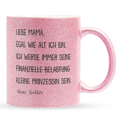 22Feels Glitzertasse Pink - Mama Geschenk von Tochter Muttertag, Geburtstag, Weihnachten, Kind und Mutter Haferl, Kaffeetasse für Frauen von 22Feels