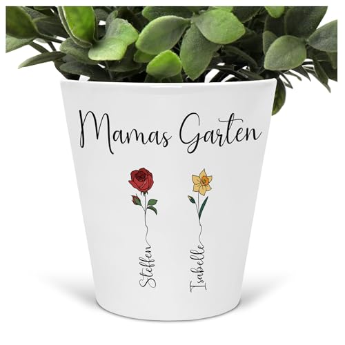 22Feels Mama Geschenk Personalisierter Blumentopf Geburtsblumen Deko Muttertag Geburtstag Mutter Übertopf 10cm Keramik Weiss Garten Balkon Planzentopf Innen Aussen von 22Feels