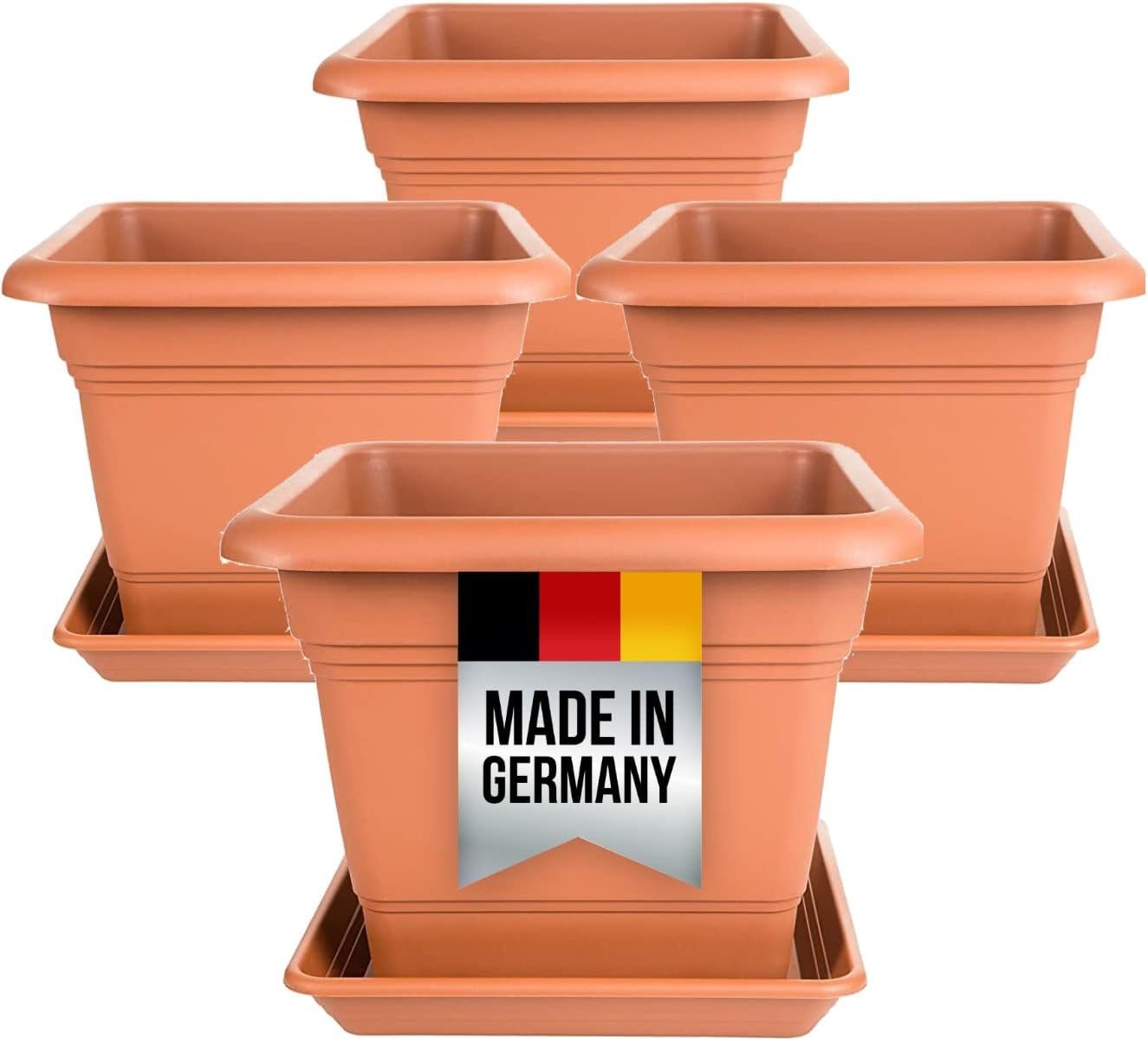 2friends Pflanzkübel 4er Set Pflanzkübel Groß Aussen, Blumentopf Gross 48cm (Terracotta), Blumentopf mit Untersetzer Pflanzkübel Kunststoff von 2friends