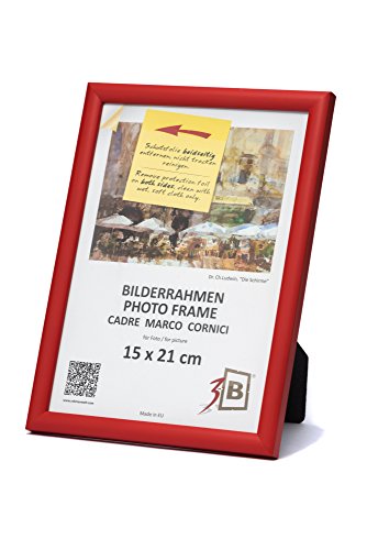 3-B Bilderrahmen ULM 15x21 cm (A5) - rot - Holzrahmen, Fotorahmen, Portraitrahmen mit Acrylglas von 3-B