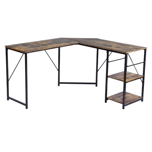 39F FURNITURE DREAM Eckschreibtisch im Vintage-Stil, mit Stauraum, industrielles Design, aus braunem Holz und schwarzem Metall, Holzwerkstoff, 136x127x75cm von 39F FURNITURE DREAM