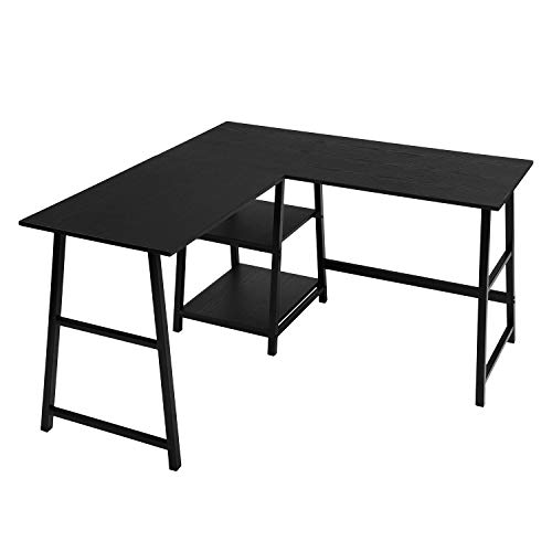 39F FURNITURE DREAM L-Shaped Computer Corner Desk Industrial Style Table for Studying, Gaming, Working, Home, Black, MDF, Brown, 120x120x75cm von 39F FURNITURE DREAM