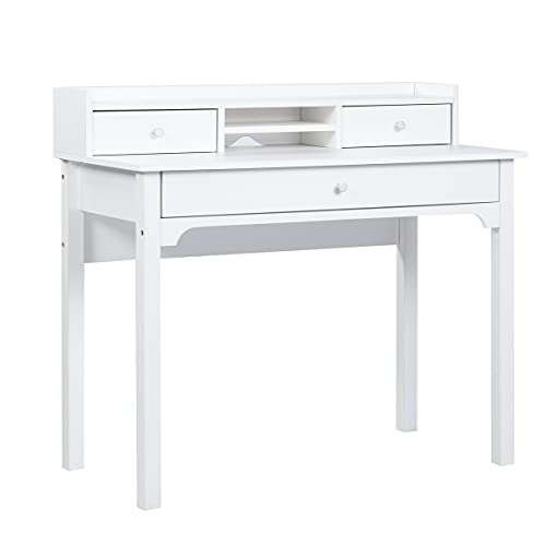 39F FURNITURE DREAM Scandinavian PC, Modern Minimalist Solid Wood Legs, Laptop Desk with Storage Rack, White, MDF, 100x50x90.5cm von 39F FURNITURE DREAM