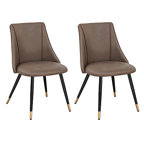 39F FURNITURE DREAM Set of 2 Contemporary Brown Fabric Dining Chairs with Black Legs and Gold Details for Kitchen Living Room, Vintage, 52 x 49,5 x 83 cm von 39F FURNITURE DREAM