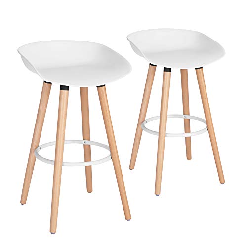 39F FURNITURE DREAM Set of 2 Nordic Design Bar Stools with Beech Wood Legs, White, 45x43.5x77.5cm von 39F FURNITURE DREAM