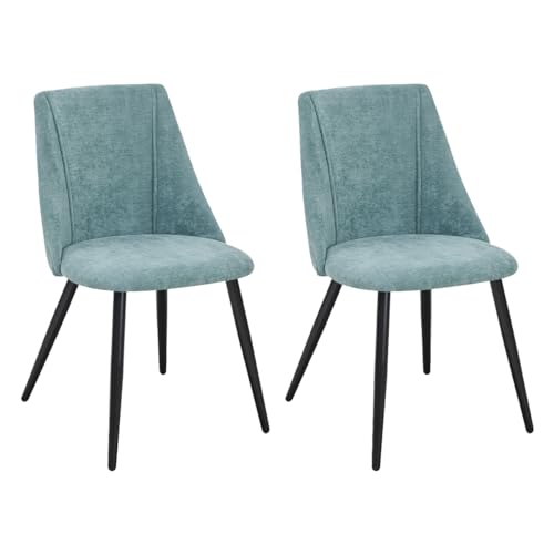 39F FURNITURE DREAM Set of 2 Scandinavian Dining Chairs in Green Fabric with Black Legs Retro Style for Kitchen Living Room, 52 x 49,5 x 83 cm von 39F FURNITURE DREAM