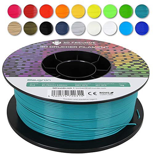 3D FREUNDE Premium PLA Filament 1,75mm, 1kg Spule | EU-Herstellung | Optimiert für 3D Drucker | Verbesserte Festigkeit | Biologisch Abbaubar | Präzision ±0,02mm | Einfaches Drucken - Blaugrün von 3D FREUNDE