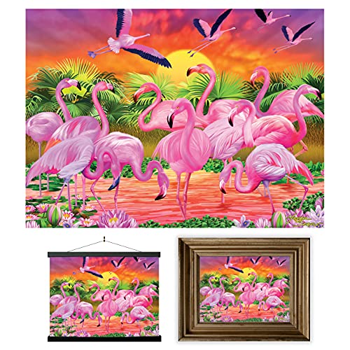 3D LiveLife Linsenförmige Wandkunst Drucke - Flamingo Lingo von Deluxebase. Ungerahmtes 3D Wildtier Poster. Perfekter Wandfüller. Original kunstwerk lizenziert von bekannt künstler, Michael Searle von 3D LiveLife