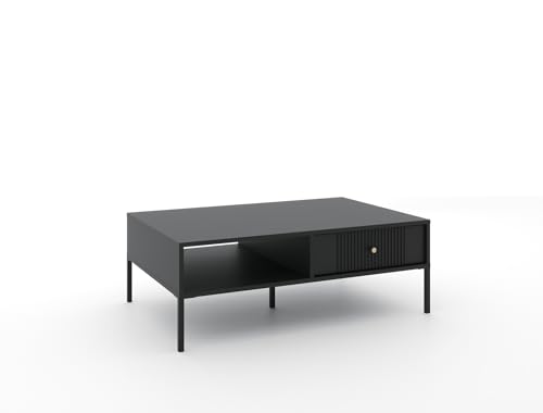 3E 3xE living.com Couchtisch: eine Schublade, ein Regal, Farbe Schwarz, Füße schwarz von 3E 3xE living.com