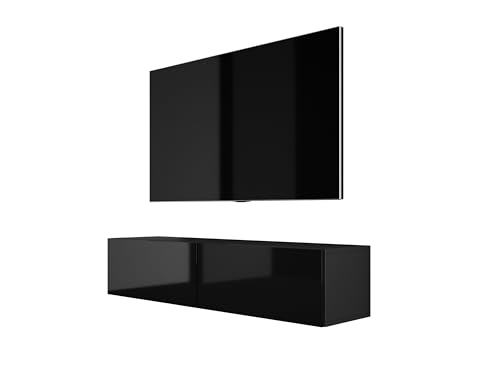 3E 3xE living.com Hängendes TV-Schrank (B: 140 cm, H: 34 cm, T: 32 cm) Lowboard, TV Board, Fernsehschrank in Schwarz Matt/Schwarz Glanz von 3E 3xE living.com