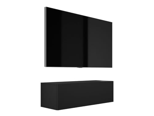 3E 3xE living.com Hängendes TV-Schrank - Modernes Design B: 100 cm, H: 34 cm, T: 32 cm. TV Lowboard, TV Board, TV Sideboard Hängend, SCHWARZ MATT von 3E 3xE living.com