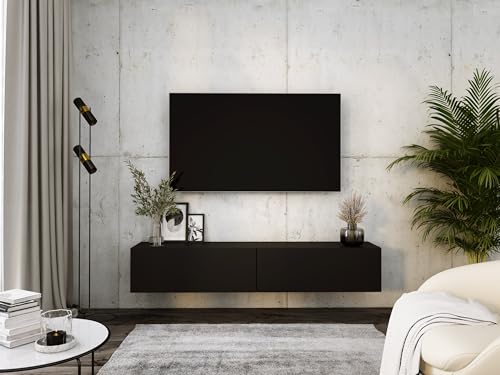 3E 3xE living.com Hängendes TV-Schrank - Modernes Design A: B: 170 cm, H: 34 cm, T: 32 cm. TV Lowboard, TV Board, TV Sideboard Hängend, SCHWARZ MATT von 3E 3xE living.com