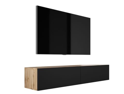 3E 3xE living.com Hängendes TV-Schrank - Modernes Design A: B: 170 cm, H: 34 cm, T: 32 cm. TV Lowboard, TV Board, TV Sideboard Hängend, WOTAN Eiche/SCHWARZ MATT von 3E 3xE living.com