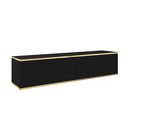 3E 3xE living.com Hängendes TV Schrank - Modernes Design mit Push-to-Open-Funktion. Farbe: SCHWARZ, D: L: 135 cm, H: 30 cm, T: 32 cm. TV Lowboard, TV Board, TV Sideboard Hängend, Wandschrank hängend von 3E 3xE living.com