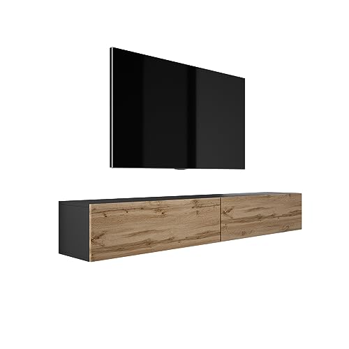 3E 3xE living.com Hängendes TV-Schrank (B: 2 X 100 cm, H: 34 cm, T: 32 cm) Lowboard, TV Board, Fernsehschrank in Schwarz & Wotan Eiche von 3E 3xE living.com