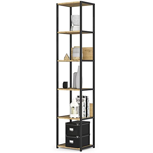 3E 3xE living.com Modernes Metall-Loftregal - Vielseitige Aufbewahrungslösung mit 6 Regalen, 40 cm, Farbe: Schwarz/Artisan Eiche. Bücherregal Schwarz Regal Industrial, Regal Metall von 3E 3xE living.com