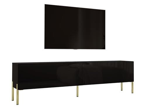 3E 3xE living.com TV-Schrank in Schwarz matt mit Beinen in Gold, A: B: 170 cm, H: 52 cm, T: 32 cm. TV-Möbel, TV-Tisch, TV-Bank von 3E 3xE living.com