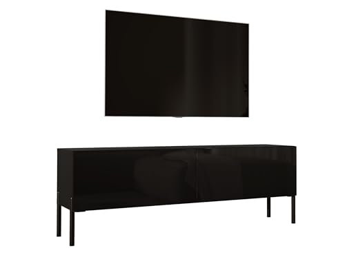 3E 3xE living.com TV-Schrank in Schwarz matt mit Beinen in Schwarz, A: B: 140 cm, H: 52 cm, T: 32 cm. TV-Möbel, TV-Tisch, TV-Bank von 3E 3xE living.com