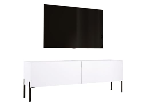 3E 3xE living.com TV-Schrank in Weiß matt mit Beinen in Schwarz, A: B: 140 cm, H: 52 cm, T: 32 cm. TV-Möbel, TV-Tisch, TV-Bank von 3E 3xE living.com