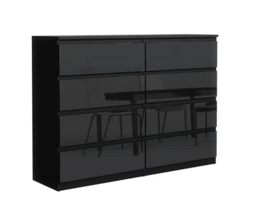 3xEliving Kommode Sideboard DEMII mit 8 Schubladen in 4 Farbvarianten 120cm (schwarz/schwarz in Hochglanz) von 3E 3xEliving.com