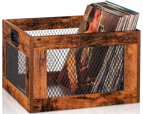 3IngSeagulls Schallplattenaufbewahrungskiste aus Holz, klassischer Würfel-Schallplattenhalter, Aufbewahrung von über 100 Schallplatten, brauner Vinyl-Schallplattenhalter für Alben, super einfach zu von 3IngSeagulls