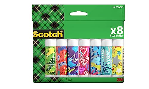 Scotch Permanent-Klebestift, 8g, 8 Stifte/Packung - Sicherer und Kinderfreundlicher Kleber für Kunst und Bastelarbeiten, Starker Klebstoff für Schule & Bürobedarf, verschiedene, nicht wählbare Motive von Scotch