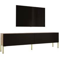 TV-Schrank in Wotan Eiche / Schwarz matt mit Beinen in Gold, a: b: 170 cm cm, h: 52 cm, t: 32 cm. TV-Möbel, TV-Tisch, TV-Bank - Wotan Eiche / Schwarz von 3XE LIVING