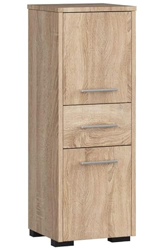 3xEliving KORALIA D2SZ1 Hochschrank, Badezimmerschrank in Sonoma Eiche 85x30x30 von 3xeliving