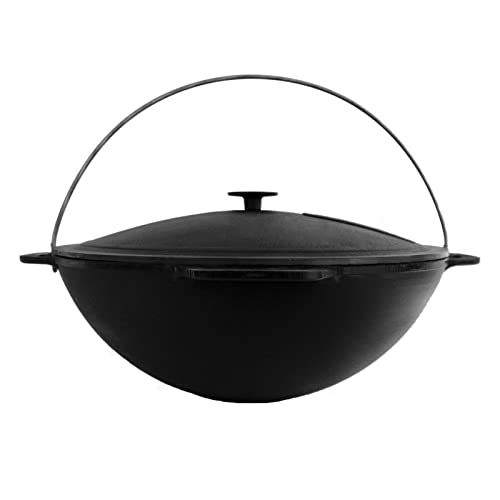 4BIG.fun Gusseisen Kazan 6 L Schwenktopf Kasan mit Deckel aus Gusseisen Wokpfanne Grill Cast Iron Campingtopf Kessel Asia Wok Traditioneller Gusstopf Grillwok von 4BIG.fun