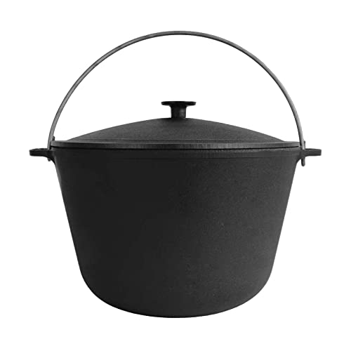 Kazan 10L aus Gusseisen mit Bügel und Gusseisendeckel | Schwenktopf Campingtopf Gulaschkessel | Cast Iron KESSEL tatarskij Kasan | Schmortopf Asia WOK | Deckel Outdoor BBQ Camping Lagertopf von 4BIG.fun