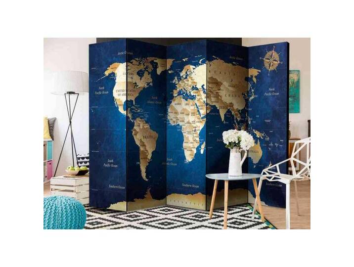 Spanische Trennwand mit Weltkarte und Kompass Beige und Blau Spanische Trennwand mit Weltkarte und Kompass Beige und Blau von 4Home