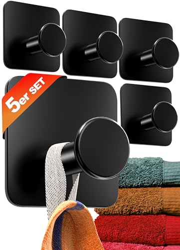 4smile Handtuchhalter ohne Bohren 5er Set - Schwarze Design Handtuchhaken Bad, Haken selbstklebend mit 3M-Klebe-Pads - Stilvolle Klebehaken Wandhaken von 4smile