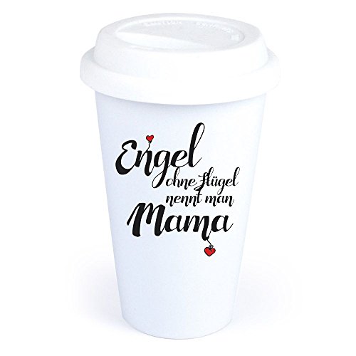 4you design Coffee-to-Go-Becher mit Spruch Engel ohne Flügel nennt man Mama aus Keramik – *spülmaschinengeeignet* originelle Geschenkidee für Mütter – Muttertagsgeschenk – Kaffeebecher mit Spruch von 4you design
