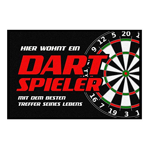 4youDesign Fußmatte -Hier wohnt EIN Dart Spieler mit dem besten Treffer seines Lebens- 40x60 Geschenkidee Weihnachten (Hier wohnt EIN Dart Spieler, 40 x 60 cm) von 4youDesign