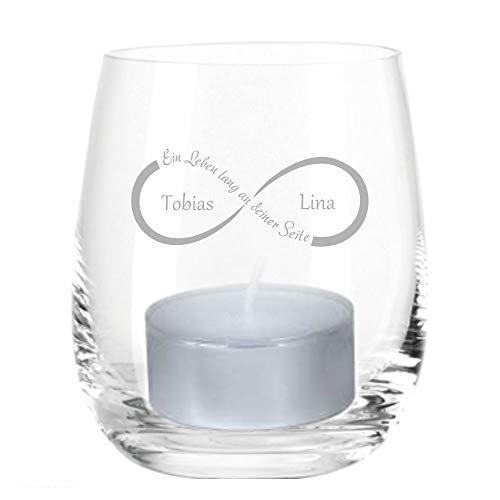 Windlicht Unendlichkeitszeichen EIN Leben lang an Deiner Seite - personalisiert mit Namen Windlicht mit Spruch, Teelichtleuchter, Glaswindlicht, Geschenkidee, Unendlichkeit, Liebe, Hochzeit von 4you design