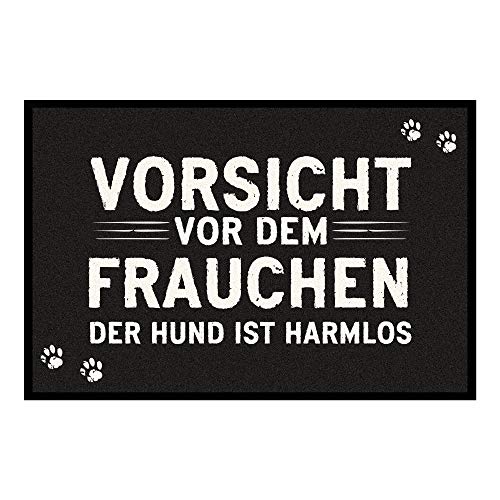 4you Design Fußmatte 40x60cm Vorsicht vor dem Frauchen.., Lustiges Geschenk für Hundebesitzer, Fußabtreter für Frauen mit Hund, Fussmatte mit lustigem Spruch zum Geburtstag, Schwarz von 4youDesign