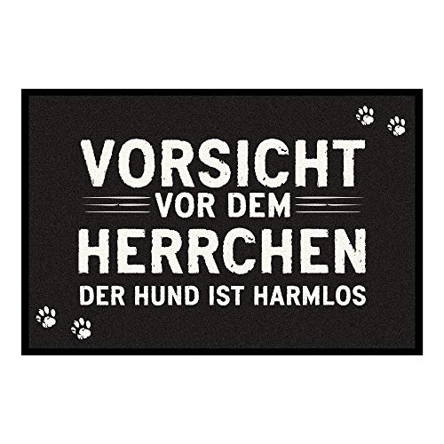 4you Design Fußmatte 40x60cm Vorsicht vor dem Herrchen Lustiges Geschenk für Hundebesitzer, Fußabtreter für Männer mit Hund, Fussmatte mit lustigem Spruch zum Geburtstag, Schwarz von 4youDesign