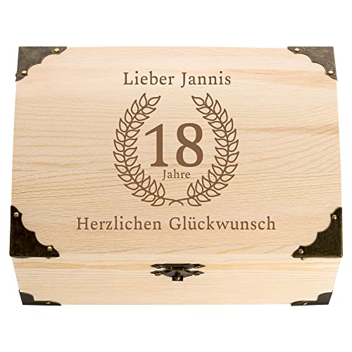 4you DESIGN Schatztruhe zum 18. Geburtstag für Jungen und Mädchen | Personalisiertes Geschenk mit Namen und Alter | Holzkiste für Geldgeschenke, Erinnerungen oder als Verpackung | 18x13x10cm von 4youDesign